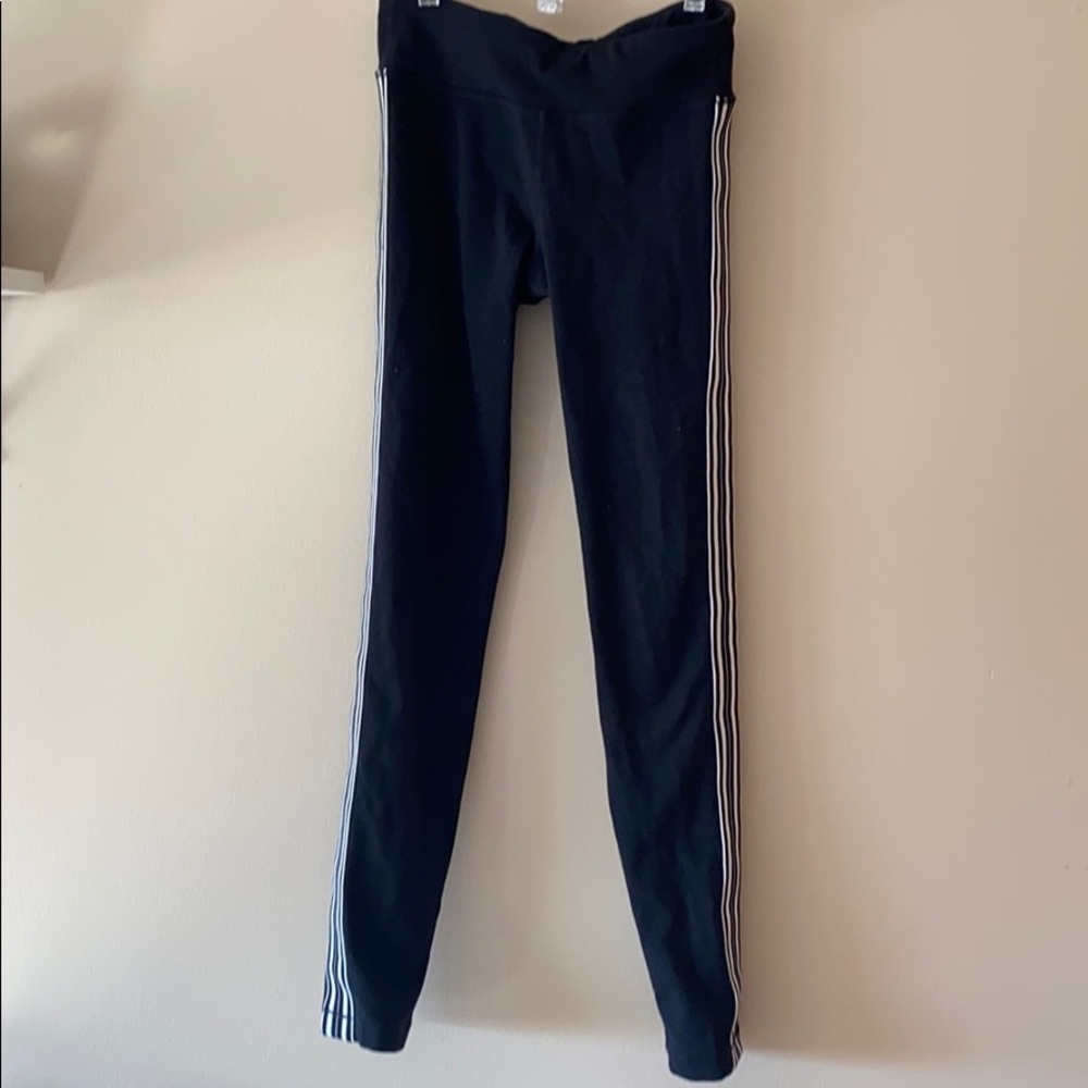 ATHLETA GIRL BLACK LEGGINGS WITH WHITE STRIPES